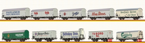 BRAWA 50699 - H0 - 10-tlg. Set Bierwagen Tnf/G10, DB/DSB, Ep. III-IV